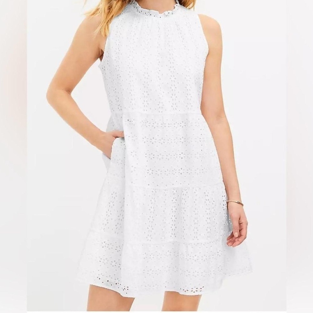 Loft White Eyelet Sleeveless Swing Dress